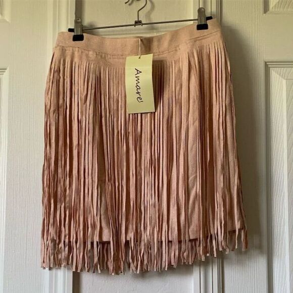 Amare' Women's Pink Fringe Skirt Size M Party‎ Cocktail Skirt - Picture 5 of 11
